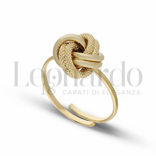 Anello da Donna, Nodo, 1° misura, regolabile, finitura lucida e godronata in Oro Giallo