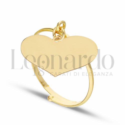 Anello regolabile, con un elemento pendente, Cuore, finitura lucida in Oro Giallo
