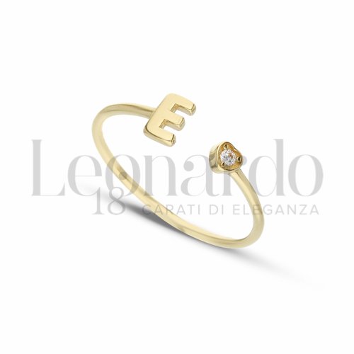 Anello con iniziale microfusa regolabile con zircone bianco in Oro Giallo