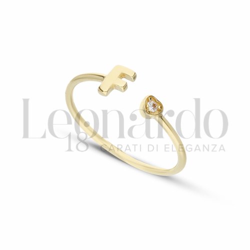 Anello con iniziale microfusa regolabile con zircone bianco in Oro Giallo