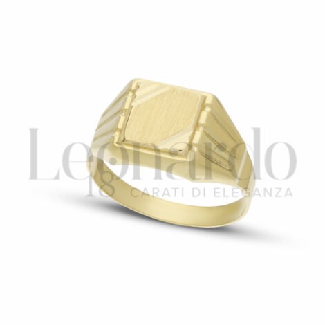 Anello da mignolo, forma quadrata, con angoli diamantati, finitura lucida e satinata, in Oro Giallo